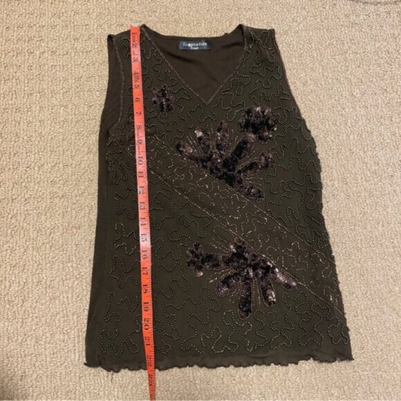 Vintage Embellished Sequin Sleeveless Top Brown - Picture 11 of 11